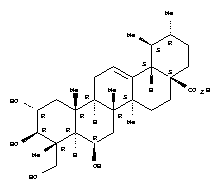 Molecular Structure of (<span ><a href=/cas-184/18449-41-7.html />18449-41-7</a></span>) (Urs-12-en-28-oic acid,2,3,6,23-tetrahydroxy-, (2a,3b,4a,6b)-)